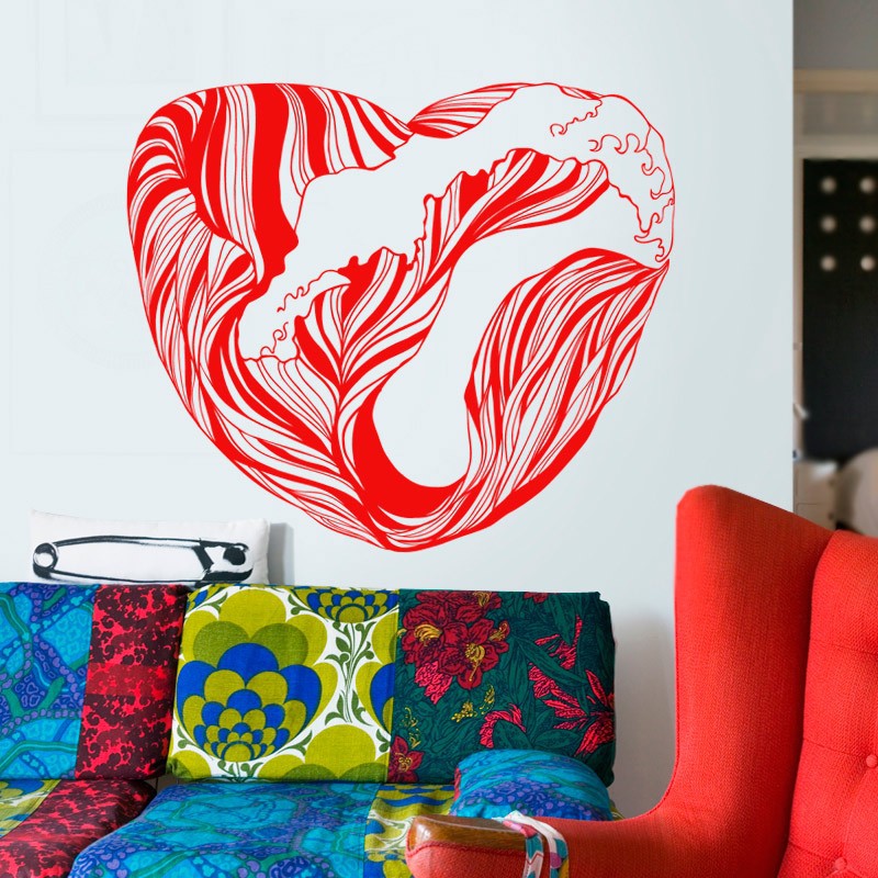 vinilo de corazón rojo con olas
